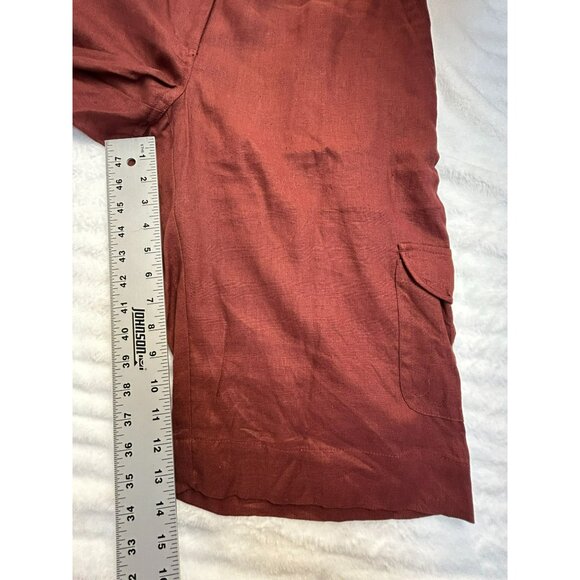 Cabi Women's Mid Rise Linen Outdoor Casual Cargo Bermuda Shorts Rust Brown 12 - Picture 8 of 9